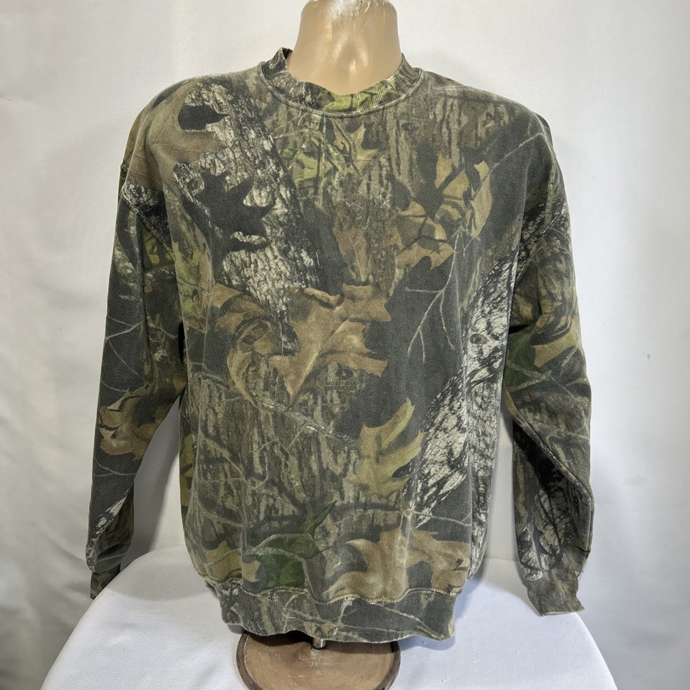 Vintage 90s Mossy Oak Break Up Camo Crewneck Sweatshirt Mens L Pullover Hunting